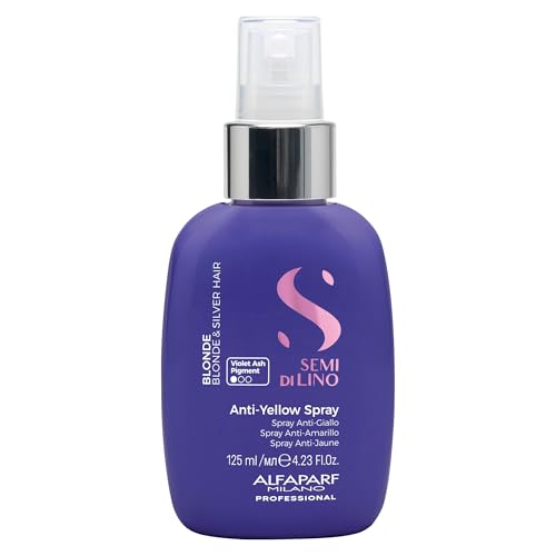 Alfaparf Milano Semi di Lino Anti-Yellow Leave In Toner Spray - Blonde Toner for Brassy Hair with Violet Ash Pigments - Partially Lightens, Neutralizes Yellow Tones + Detangles - Vegan (4.4oz)