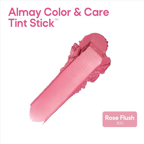 Almay Lip and Cheek Tint, Color & Care Tint Stick, Multi-Use Moisturizing Blush and Lip Color, Dewy Finish, 300 Rose Flush, 0.25 oz