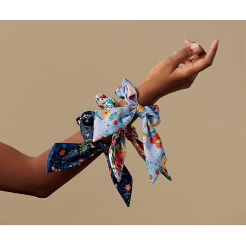 RIFLE PAPER CO. Garden Party Scrunchie, 100% Polyester, Digitally Printed, 3.5" Diameter, Scarf Tie for Hair, Soft Elastic Scrunchie Hair Band, Works as Ponytail Holder or Wrist Accessory