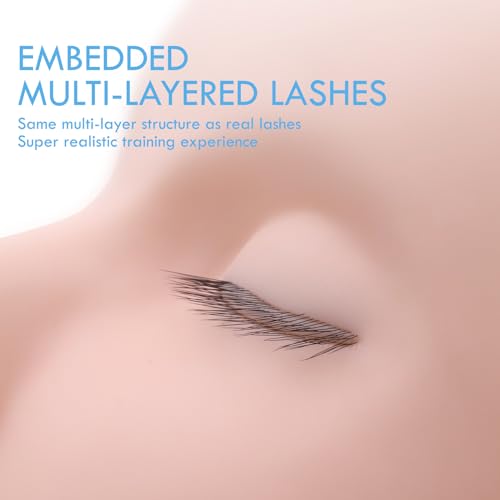 Miuffue Lash Mannequin Head with 3 Lash Layers, Practice Training Manikin for Makeup and Eyelash Extensions, Soft-Touch Silicone Rubber Flat Doll Head
