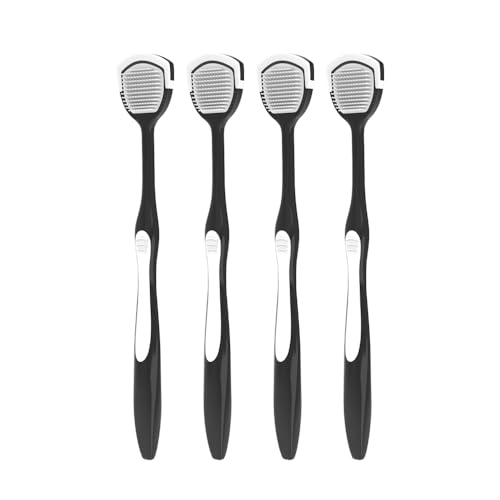 DR PERFECT Soft Tongue Brush Scraper Cleaner Helps Fight Bad Breath Clean Your Tongue Without Hurt Pack Of 4 (Black)