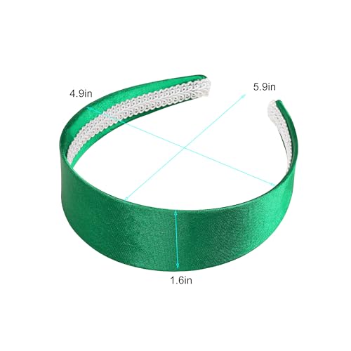 Ivyu Green Headbands for Women 70s Wide Headband Girls Halloween Satin Headbands for Adults 60s Hard Head Bands