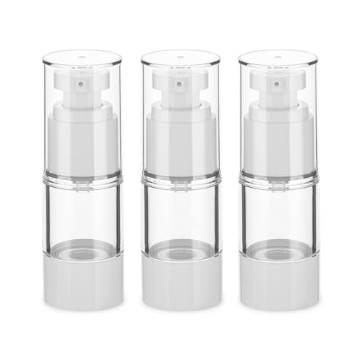 0.5OZ/15ML Clear Airless Pump Bottles, Lotion Dispenser Travel with Pump, Vacuum Plastic Travel Size Lotion Bottle for Foundation, Creams, Cosmetic(3 Pack)