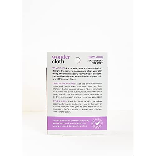 Wonder Cloth (Pack of 3) - All Natural Make-Up Remover Cloth, Removes Makeup Instantly with Just Water, Cleanses and Exfoliates, Machine Washable