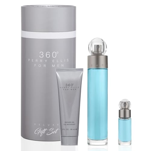 Perry Ellis 360¡Æ 3-Piece Gift Set - Men's Cologne - 3.4 fl oz EDT, 3 oz Shower Gel, .25 fl oz EDT mini travel spray - fresh, woody, citrus, aquatic, long-lasting, gift idea