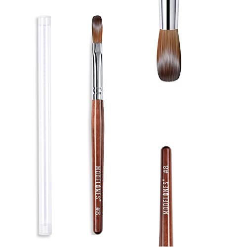 MODELONES Acrylic Nail Brush 100% Pure Kolinsky Hair Bristles Oval Crimped Shaped Sturdy Wooden Handle Acrylic Powder Nail Art Brush Professional Manicure Pedicure Size 8