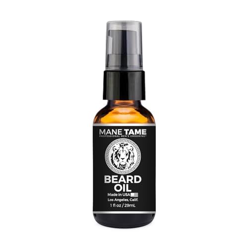 MANE TAME Beard Oil - Made with Certified Organic Hemp Oil - No Fuss Pump 1oz. Bottle - Softens Your Beard and Stops Itching - Great Beard Oil and Conditioner For Men