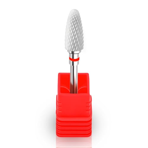 Fantexy 3/32" Ceramic Nail Drill Bit - Remove Acrylic Hard Gels Quickly and Safely,White Ceramic Cone File Bit for Nail Art,Manicure,Pedicure,Gel,Cuticle Clean(Fine - F)