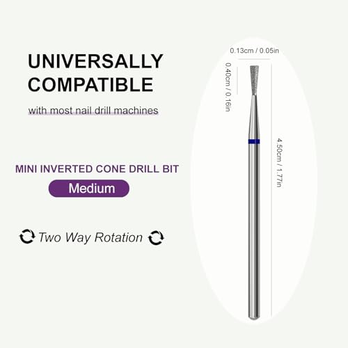 Cuticle Nail Drill Bit, Professional Russian Manicure Drill Bits, Safety Diamond Bit, Under Nail Cleaner Cuticle Remover Nail Prepare, Nail Supplies for Nail Techs (Mini Inverted Cone-M)