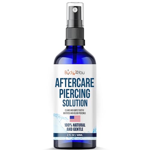 BodyJ4You Piercing Aftercare Spray - Saline Solution Natural Keloid Bump Removal - Ear Piercing Cleaner Nose Septum Belly Button Cartilage - Sea Salt Aloe Vera Rosemary - Fine Mist 2 Fl Oz