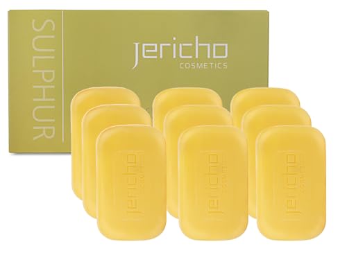 Jericho Dead Sea Sulfur Soap with Olive Oil – Helps with Acne, Psoriasis, Eczema & Blackheads – For Oily to Normal Skin – Vegan Face & Body Bar for Men & Women, 4.4 Oz / 125 g (Pack of 9)