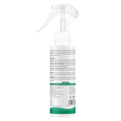 Aravi Organic Rosemary Water Hair Spray with Aloe Vera & Rice Water | Stimulates Hair Follicles, Boosts Hair Growth & Thickness, Reduces Hair Fall, Breakage & Dandruff | For Men & Women - 100ml