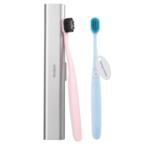 Aluminum Toothbrush Travel Case with 2 Soft Bristle Toothbrushes, Portable Complete Toothbrush Travel Kit, Toothbrush Holder for Bathroom, Camping, Business Trip