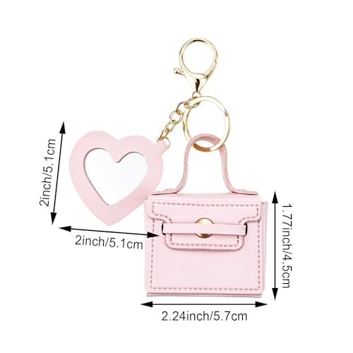 4PCS Super Smalls Makeup Bag with Mirror Mini Makeup Bag for Women, Coin Wallet, Bag Charms Y2k Accessories Cute Leather Keychain (Style 2)