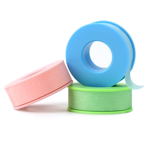 Obeyalash 3 Rolls Lash Extension Tape Silicone Gel Eyelash Tape for Lash Extensions, Latex Free Sensitive Skin, Micropore Breathable, Pain-Free Removal for Makeup Supplies(1in x 4yd,Green Blue Pink)
