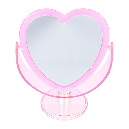 Heart Shaped Pink Makeup Mirror - Double-Sided Rotatable Vanity Mirror for Dresser, Desktop, Bathroom, Bedroom