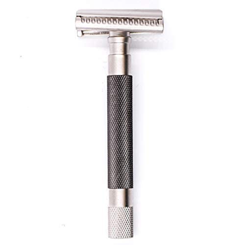 Parker Semi-Slant Safety Razor – Graphite Finish | Close Shaving Double Edge Razor for Sensitive Skin & Coarse Hair | Slanted Precision Head + 5 Platinum DE Blades | Iconic Brand
