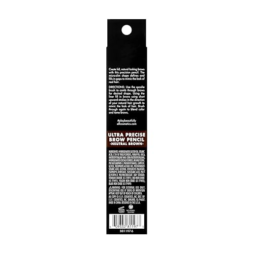 e.l.f. Ultra Precise Brow Pencil, Creamy, Micro-Slim, Precise, Defines, Creates Full, Natural-Looking Brows, Tames and Combs Brow Hair, Neutral Brown, 0.0017 Oz