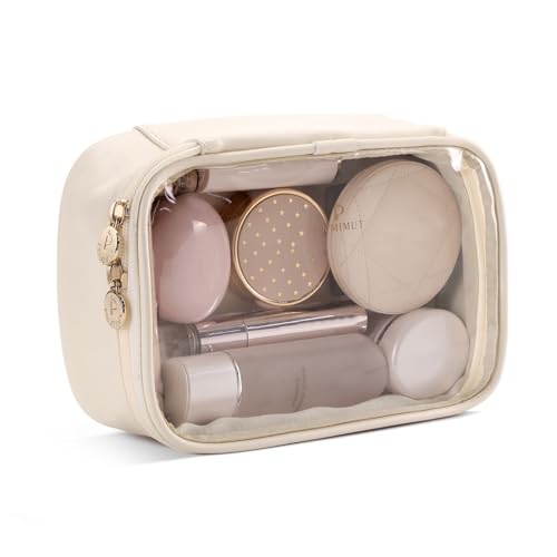 Pocmimut Clear Makeup Bags,Small Makeup Pouch with Large Cosmetic Bag Toiletry Bag Car Accessories Storage for Women,Travel Essentials Organizers,Beige