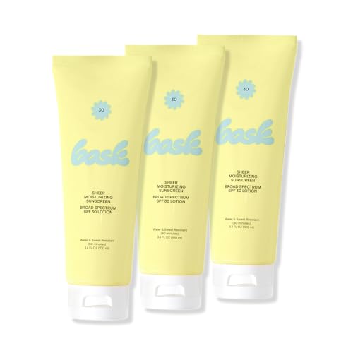 Bask Suncare SPF 30 Sheer Moisturizing Sunscreen Lotion - Broad Spectrum UVA/UVB Protection, Dermatologist Recommended, Hydrating, Lightweight & Fast Absorbing, No White Cast, Travel Size (Pack of 3)