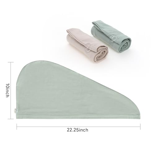 2 PCS Tee Shirt Drying Wrap, Frizz Free, Soft & Lightweight&Flexible, Hair Drying Turban, Gentle Drying Towel Wrap with Button, for Long Hair (Sage&Pink)