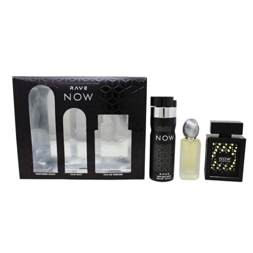 Lattafa Rave Now for Men 3 Piece Set (3.4 Oz Eau de Parfum Spray + 1.7 Oz Hair Mist + 6.7 Oz Deodorant Spray)