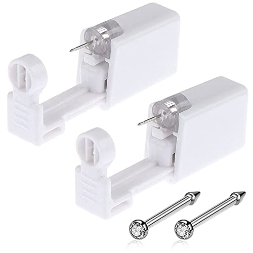 Nose Piercing Gun - 2 Pack Self Nose Piercing Kit Unit Disposable Nose Piercing Gun with Nose Stud Piercing Kit Tool for Cartilage Tragus Helix Piercing Gun Piercing Jewelry (Silver)