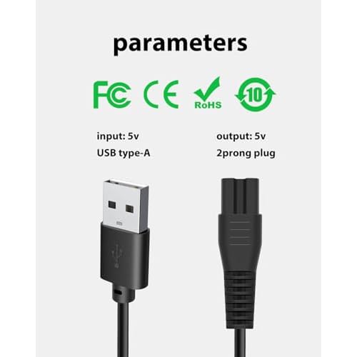 5V USB Charger Cord Compatible with Brightup FK-8688T/FK-8788T Beard Trimmer for Man Grooming Kit, with 1 Cleaning Brush, 3.3ft Power Cord