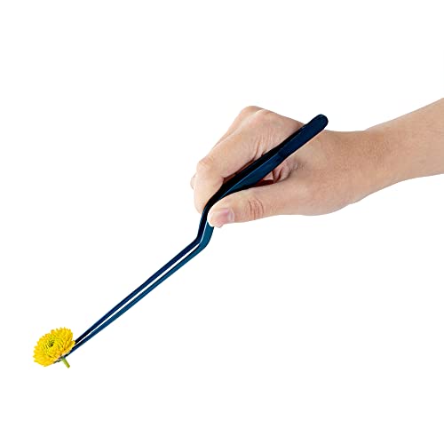 Restaurantware Perfect Point 7.9 Inch Food Tweezers 1 Offset Kitchen Tweezers - Serrated Tips For Precision For Garnishing Plating Or Decorating Blue Stainless Steel Offset Tweezers Durable