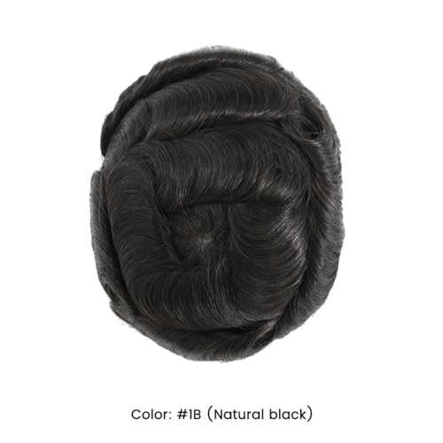 Men's Real Human Hair Toupee Natural Hairline Hair Replacement System for Men Breathable Fine Mono Base with Poly Perimeter Lace Front Edge Durable & Realistic Wig for Daily Wear (8"x10")