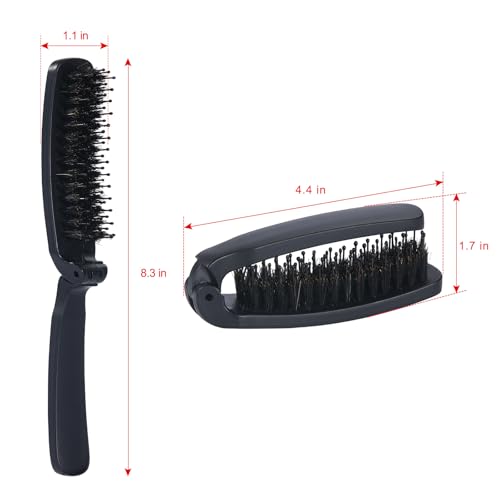 PERFEHAIR Travel Folding Boar Bristle Hair Brush, Mini Compact Portable Pocket Purse Brush for Thin Fine Short Hair, Small Foldable Travel Size Hairbrush for Men & Women Wet Dry Hair
