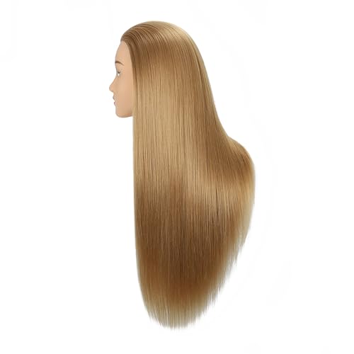 Mannequin Head with Hair 28¡° Human Hair,Manikin Head Hairdresser Training Head Cosmetology Doll Head for Styling Braiding Practice with Clamp Stand
