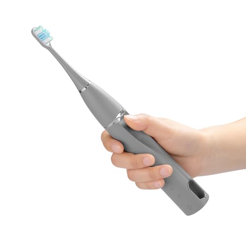 Folding Grey Sonic Electric Toothbrush Self Cleaning Travel Rechargeable Portable.4 Brush Heads.