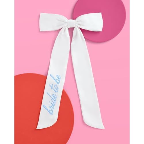 xo, Fetti Blue Bride to Be Embroidered White Hair Bow | Bachelorette Party Hairpiece, Bridal Shower Accessory, Bridesmaid Gift, Wedding Headband, Engagement Accessory