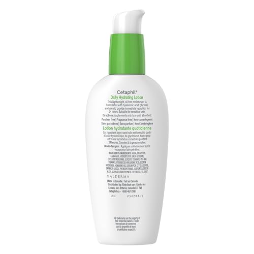 Cetaphil Daily Hydrating Lotion with Hyaluronic Acid - 24Hr Hydration - Fragrance-Free, Paraben-Free - For Dry and Sensitive Skin, 88ml