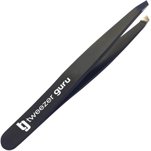 Tweezer Guru Tweezers for Women Facial Hair & Men ? Precision Slant-Pointed Eyebrow Tweezer for Ingrown Hair, Blackhead & Splinter Removal (Black)
