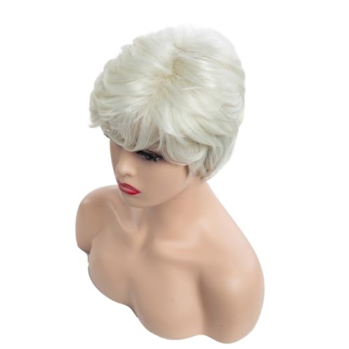 Short Curly Off-White with Golden Undertones Synthetic Wigs for Women, Natural Layered Curly Wig, Lightweight, Perfect for Daily Use