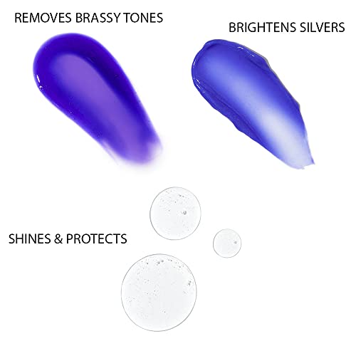 Complete System for Gray Hair, Neutralizes Brassy Tones and Hydrates - Purple Toning Shampoo, Purple Brightening Conditioner, Hair Rescue Serum