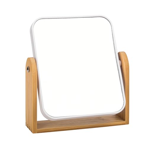 Desk Mirror,Mirror for Desk,1X/3X Magnifying Double-Sided 360¡ÆFlippable Vanity Mirror,Makeup Mirror,with Natural Bamboo Stand-White
