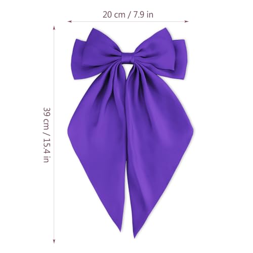 Hair Bows Silky Satin Bows for Hair Ribbons 4Pcs Coquette Oversized Long Tail Hair Bow Clips Barrettes Big Bowknot Hair Accessories for Women Girl Trendy Stuff Gifts (Pink Purple)