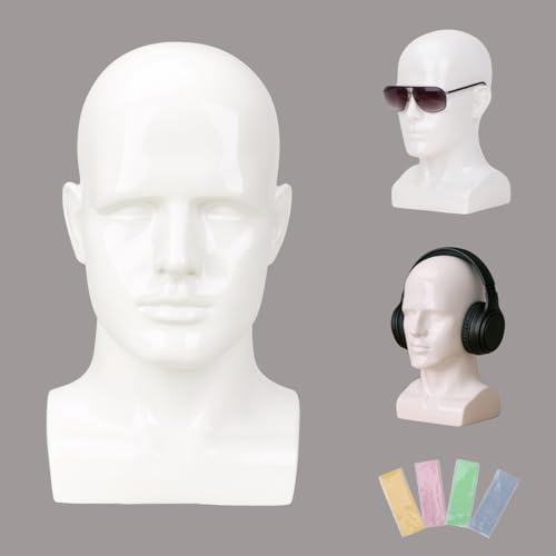 Male Mannequin Head ? 13.7¡± Bright White Wig Stand for Hats, Wigs, Headphone, Glasses ? Great for Styling, Display & Storage (Bright White, 13.7)