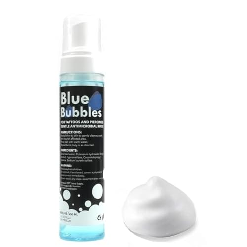 DGT 8.5oz Blue Bubbles Foaming Aftercare Tattoo Soap to Heal, Cleanse, and Clean Skin & Piercings - Gentle, Moisturizing, & Vegan Formula (8.5oz, Foam)
