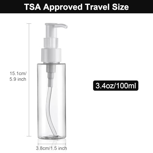 Cosywell Empty Plastic Pump Bottles Dispenser TSA Approved 3.4oz 4 Pack Portable Empty Refillable Container Clear Plastic Lotion Pump Dispenser Bottle for Facial Cleansing Oil Shampoo Shower Gel