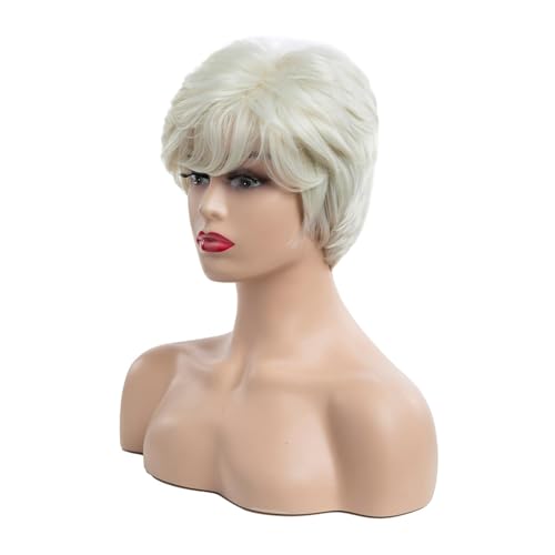 Short Curly Off-White with Golden Undertones Synthetic Wigs for Women, Natural Layered Curly Wig, Lightweight, Perfect for Daily Use