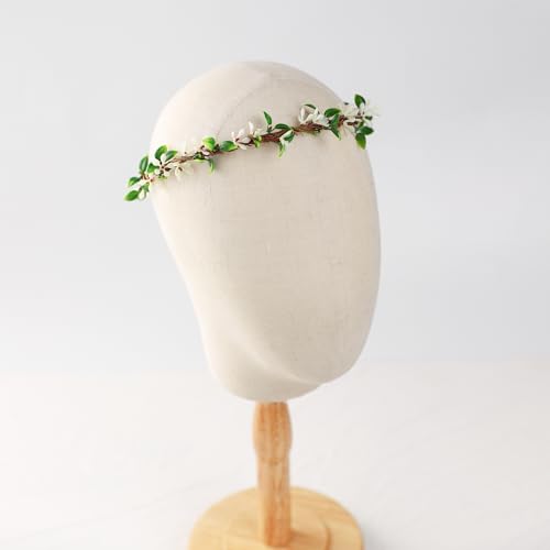 Handmade White Flower Crown Fairy Wreath Women Girls Flower Headband for Bridal Weeding Headdress Fairy Green Leaf Headpiece Cosplay Photo Prop