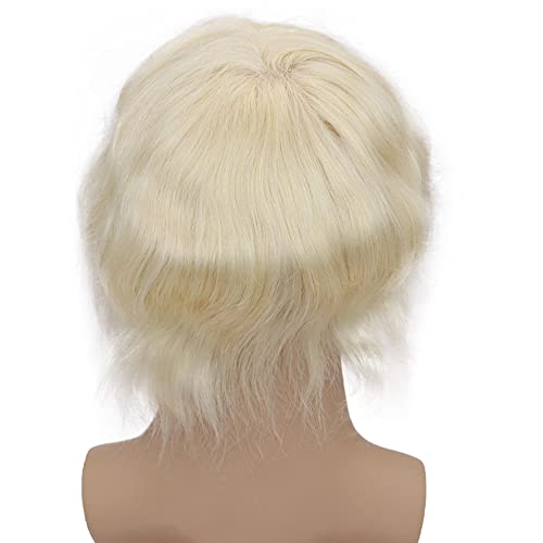 Men's Hairpiece Human Hair Replacement Systems Toupee for Men Thin Skin with Mono Lace Top and the Durable PU Back 10x8inch Medium Density Free Style #613 Platinum Blonde Color