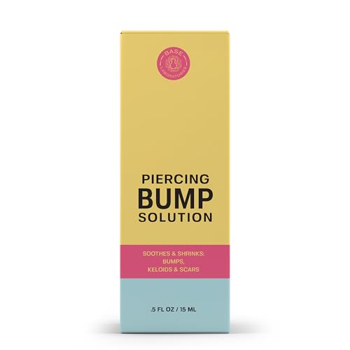 BASE LABORATORIES Piercing Bump Solution & Keloid Bump Removal | Soothing Piercing Aftercare for Piercing Bumps & Keloid Scar Removal | Ear & Nose Keloid Bumps Piercing Aftercare Solution Oil | 0.5 oz