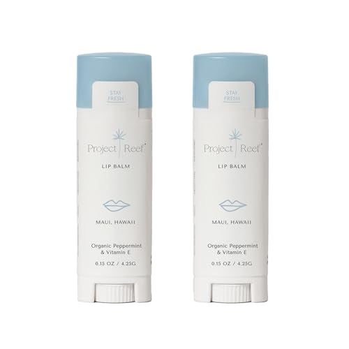 Project Reef Herbal Peppermint Lip Balm ? Vegan, Reef-Safe & Hydrating Lip Care with Organic Peppermint, Shea Butter & Vitamin E ? Natural Sunburn Relief & Daily Care, 0.15 oz, 2 Pack