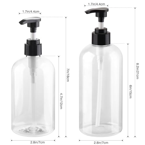 Empty Plastic Pump Bottles Dispenser 2 Pack Clear Refillable Pump Bottle for Shampoo, Liquid Soap, Massage Oil
