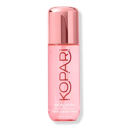Kopari Hair & Body Mist Malibu Peach, Long-Lasting Playful Vibrant Tropical Scent, Warm Floral Fragrance, Blend of Peach with a Kiss of Jasmine, 4 oz
